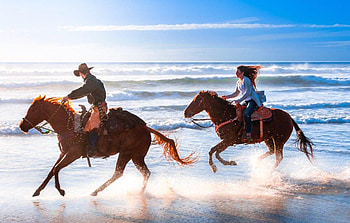 Happy Time, cowgirl, cowboy, ocean, beach HD wallpaper