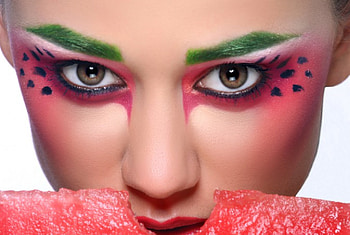 Watermelon, makeup, face, women HD wallpaper
