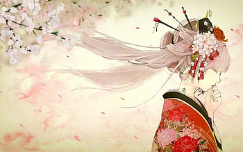 Fantasy Girl, fantasy, red, sakura, blossoms HD wallpaper