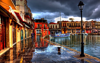 Cities, Shore, Bank, Evening, r, Street, Café, Cafe, Rethymno, Retimno, Greece HD wallpaper
