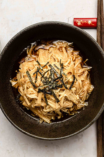 Enoki mushrooms, Soy butter sauce, Quick cooking, Japanese-inspired dish HD phone wallpaper