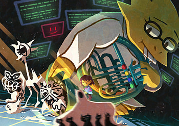 Amalgam, Frisk (Undertale), Alphys (Undertale), video game, Undertale HD wallpaper