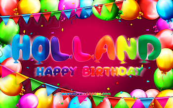 Happy Birtay Holland, , colorful balloon frame, Holland name, purple background, Holland Happy Birtay, Holland Birtay, popular american female names, Birtay concept, Holland HD wallpaper