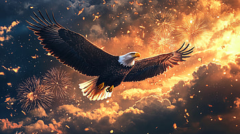 4th of July : Bald Eagle Soars Amid Fireworks Celebration, holiday, 4th Of July, Independence Day, bald eagle, fireworks HD wallpaper