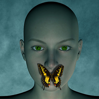 3D, Butterfly, Silence, Face, Green Eyed, Green-Eyed HD phone wallpaper