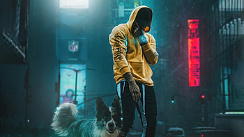 Evening Walk With My Fury Friend Scifi , artist, artwork, digital-art, hoodie, dog HD wallpaper