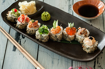 Japanese cuisine , Sushi delight, Fresh flavors, High-resolution art HD wallpaper