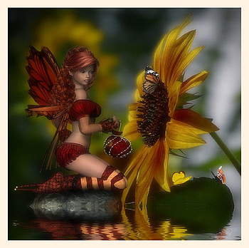 Little Red Fairy, fairy, fantasy, red HD wallpaper