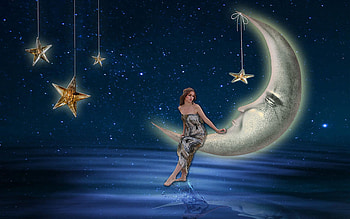 Moon Goddess, digital, art, girl, sky, stars HD wallpaper