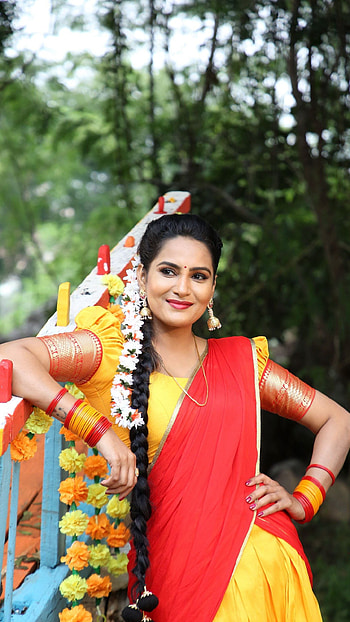 Himaja, telugu actress, saree lover HD phone wallpaper
