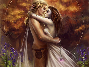 Autumn Romance, fantasy, love, couple, autumn, kiss, kissing, romance, in love HD wallpaper