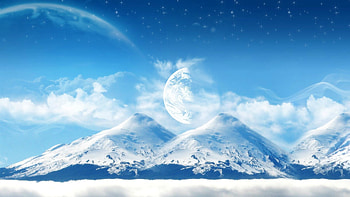 Moon, mountains, artwork, fantasy HD wallpaper