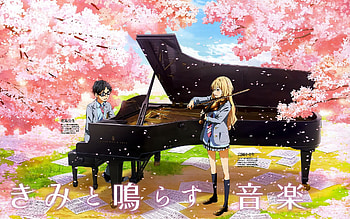 Anime series girl male piano violin music sakura couple | | 800838 | UP HD wallpaper
