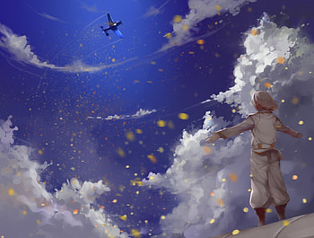 First Time, clouds, plane, pilot, anime HD wallpaper