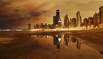 Cities, Night, City, Lights, Lake, Chicago HD wallpaper