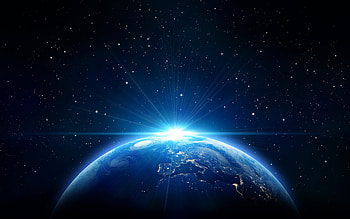 Europe from space, blue rays, digital art, sci-fi, universe, NASA, planets, 3D Earth, Earth from space, galaxy HD wallpaper