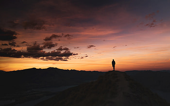Mountains, Twilight, Dark, Silhouette, Dusk, Human, Person, Loneliness HD wallpaper