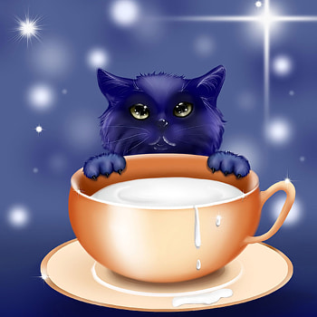 Art, Kitty, Kitten, Cup, Sweetheart, Nice, Milk HD phone wallpaper