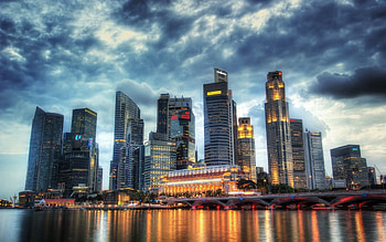 Cities, Water, Clouds, City, Skyscrapers, Evening, r, Basin HD wallpaper