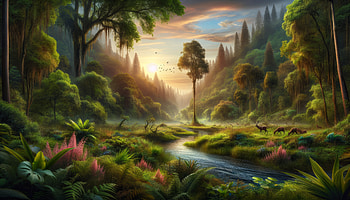 Enchanted Forest Sunrise, nature, forest, Wildlife, landscape HD wallpaper
