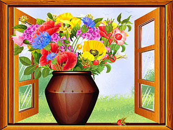 Flower Window, colorful, summer, flowers, window HD wallpaper