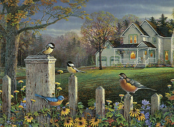 Spring Birds F2, animal, bird, Bluebird, art, house, avian, Chickadee, artwork, wide screen, wildlife, painting, Robin HD wallpaper