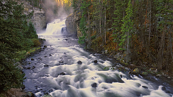 wonderful rushing river, mist, falls, river, rocks, forest HD wallpaper
