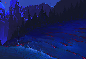 Trees, Art, Mountains, Night, Snag HD wallpaper