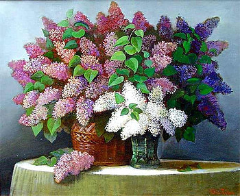 Abundant flowers, still life, table, bouquet, painting, art, flower HD wallpaper