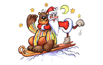 Holidays, Stars, Jack Frost, Moon, Holiday, Bear, Postcard, Sleigh, Sledge HD wallpaper
