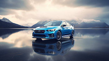 Subaru Sports Sedan - Mountain Lakeside Reflection, vehicle, Subaru HD wallpaper