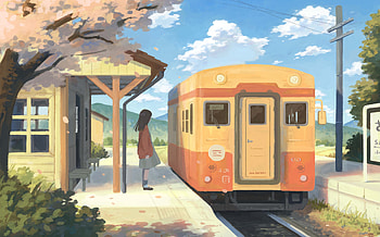 train station, Anime, girl, anime girl HD wallpaper