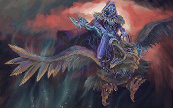 Fantasy, purple, eagle, bird, art, game, orange, death HD wallpaper