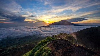 Mount Batur, volcano, nature, mountains, sunset, nature HD wallpaper