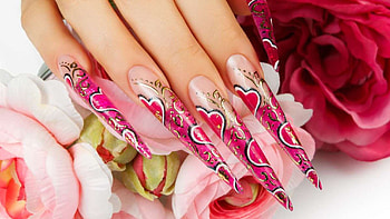 Pink nails, pink, nails, hand, flower HD wallpaper