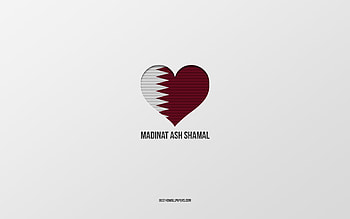I Love Madinat ash Shamal, Qatari cities, Day of Madinat ash Shamal, gray background, Madinat ash Shamal, Qatar, Qatari flag heart, favorite cities, Love Madinat ash Shamal HD wallpaper