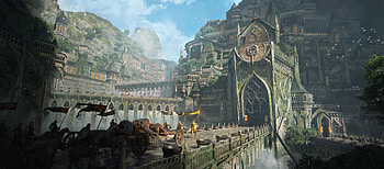 Returning from the hunt, fantasy, city, fantasy city HD wallpaper