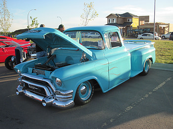 1956 GMC truck, blue, headlights, GMC, graphy, Engine, truck HD wallpaper