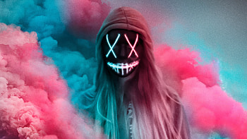 Neon Mask Girl Colorful Gas, artist, neon, mask HD wallpaper