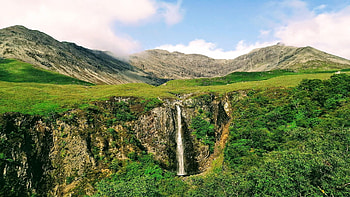 Eas Mor, Isle of Skye, Scotland, river, hills, clouds, landscape, sky HD wallpaper