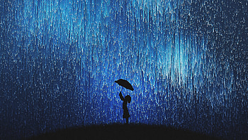 Rain Of Stars Little Girl With Umbrella, rain, stars, artist, artwork, digital-art, deviantart HD wallpaper