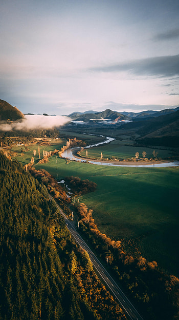 Landscape, Nature, Rivers, Grass, Mountains, Road, Forest HD phone wallpaper