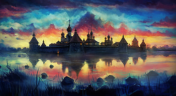 Amazing Painting Monastery Sky, painting, sky, artist HD wallpaper