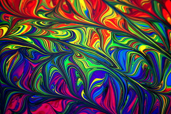 Colorful abstract swirl pattern with vibrant rainbow hues creating a dynamic and artistic background. HD wallpaper