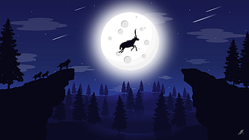 Deer jump, moon, forest, silhouette HD wallpaper