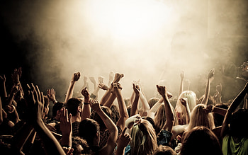 smoke hands people crowd concert arms raised Art HD wallpaper