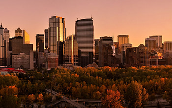 Calgary, evening, sunset, skyscrapers, Calgary cityscape, Calgary skyline, Canada HD wallpaper