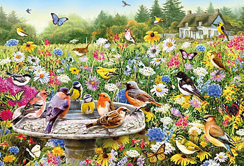 Summer, bird, art, flower, greg giordano, garden, pasari, vara HD wallpaper