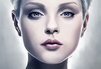 Helga, model, blue eyes, blonde, painting, woman HD wallpaper