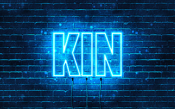 Happy Birtay Kin, , blue neon lights, Kin name, creative, Kin Happy Birtay, Kin Birtay, popular japanese male names, with Kin name, Kin HD wallpaper